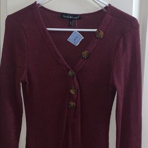 Burgundy button detail dress